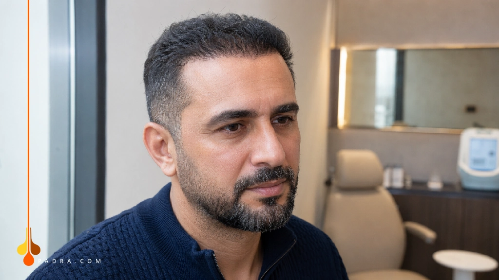 Middle Eastern man with a natural-looking hair transplant result