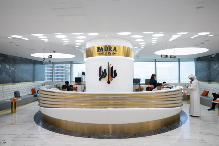 a view of the reception area of padra clinic in dubai