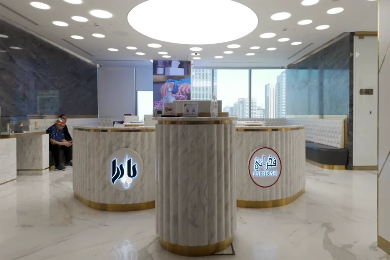 a view of the reception area in padra clinic's branch in qatar