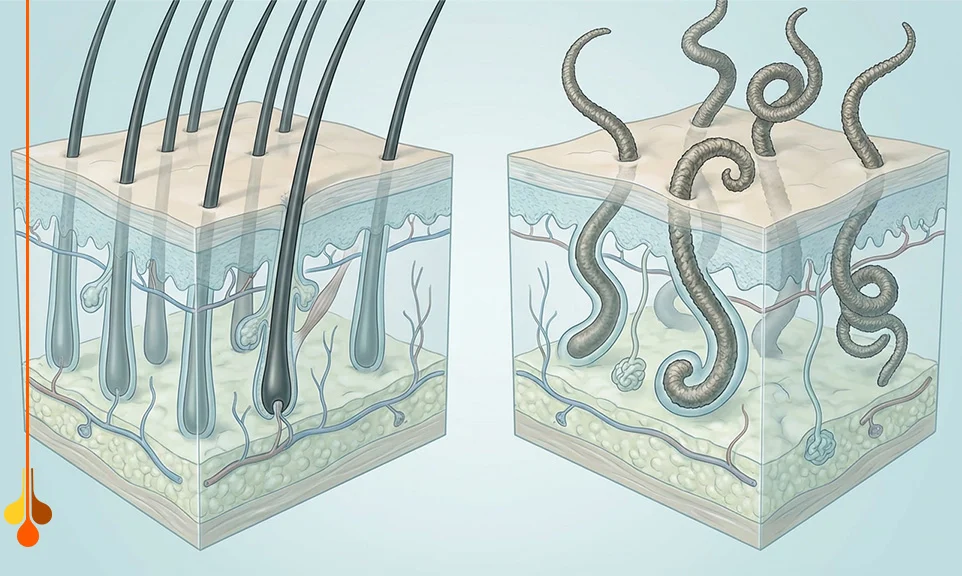 The difference between curly and straight hair growth