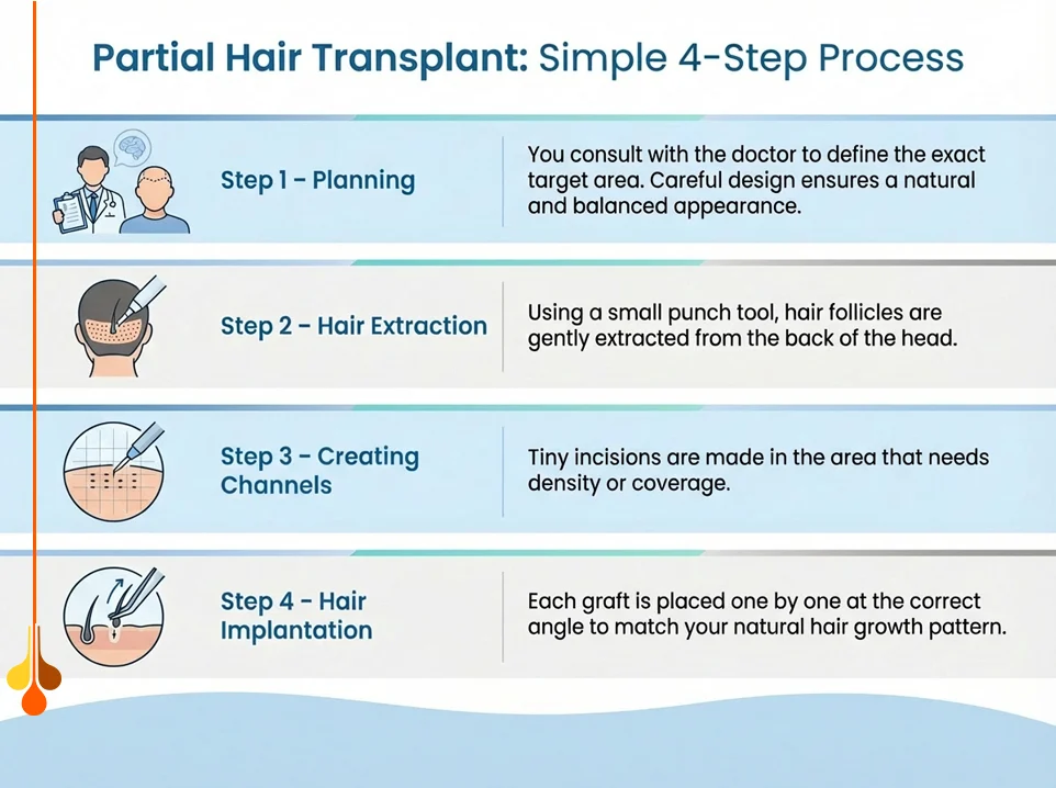 Partial hair transplant steps