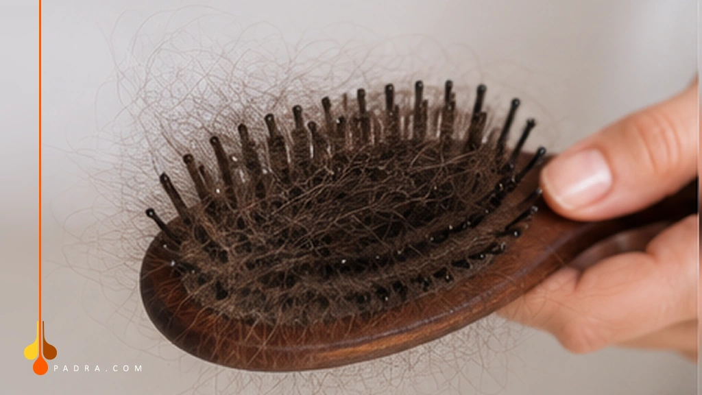 Hair shedding on a brush in a woman experiencing hair loss